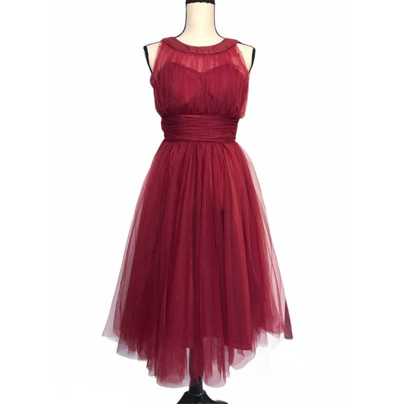 Unique Vintage Dresses & Skirts - Unique Vintage Burgundy Mid-Length Tea Dress Small